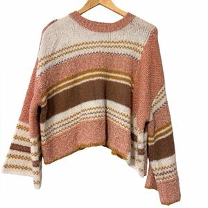 Sincerely Jules bell sleeve pink brown cream stripe sweater small